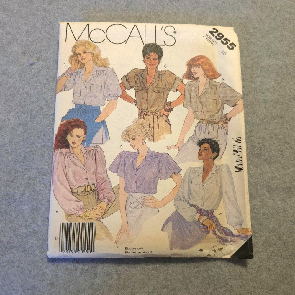 McCalls 2955 Misses Blouses Top Shirt Pattern 16 Cut Complete